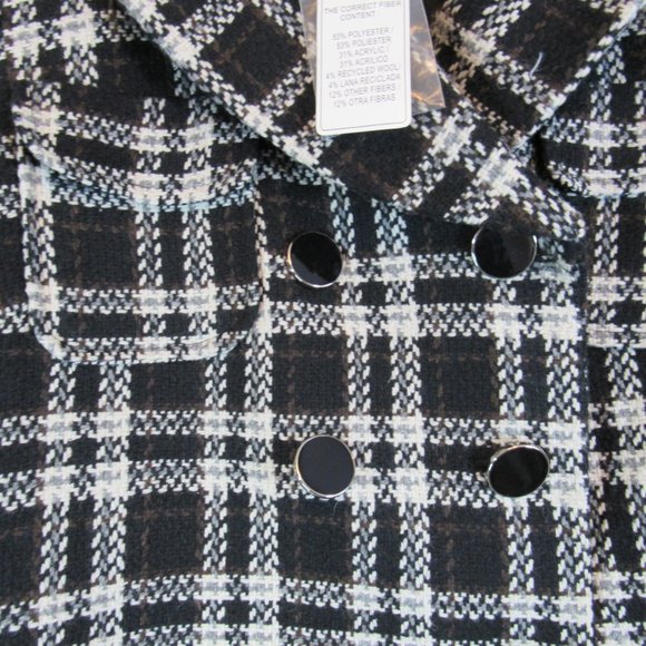 Worthington Black Plaid Double Breasted Pea Coat Jacket Petite L NEW - Picture 5 of 8